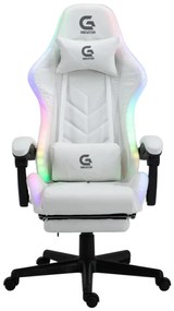 RESIGILAT- Scaun gaming, sistem iluminare bandă LED RGB, masaj în perna lombară, suport picioare, Alb