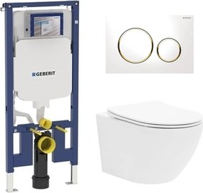 Set rezervor incastrat Geberit Duofix Sigma cu set de fixare, clapeta alba Sigma20 plus vas WC Rune Ivaldi alb cu capac slim softclose