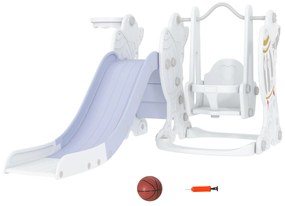 AIYAPLAY Set Tobogan cu Leagăn și Coș de Baschet pentru Copii 18-48 Luni, 150x185x92 cm, Gri | Aosom Romania