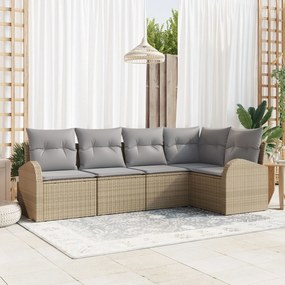 vidaXL Set de canapele pentru grădină cu pernă 5 pcs Bej Rattan poli