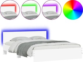 vidaXL Cadru de pat cu tăblie și LED, alb, 150x200 cm