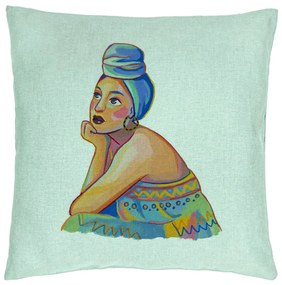 Perna Decorativa, Model African Fashion, 40x40 cm, Verde Menta, Husa Detasabila, Burduf