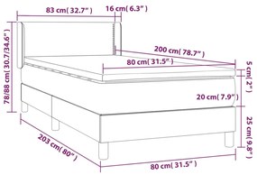 Pat box spring cu saltea, gri, 80x200 cm, piele ecologica Gri, 80 x 200 cm, Culoare unica si cuie de tapiterie