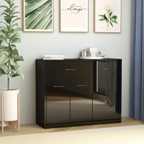 800682 vidaXL Servantă, negru extralucios, 88 x 30 x 70 cm, PAL