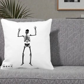 Perna Decorativa Halloween Schelet Dansator, 40x40 cm, Alba Mata, Husa Detasabila, Perna Inclusa, BEKZ®