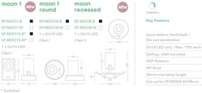 Aplica perete sau tavan cu 1 spot Moon 1 Round, alb