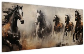 Tablou - Pictură în ulei de cai (120x50 cm)