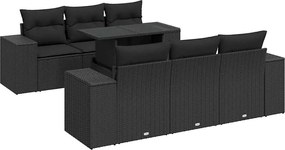 vidaXL Set canapele de grădină cu perne, 7 piese, negru, poliratan