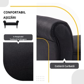 HOMCOM Bancă de Capăt de Pat cu Cotiere Rulate, Bancă Căptușită pentru Dormitor, 102x36x51 cm, Negru | Aosom Romania