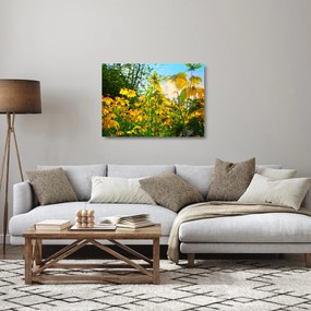 Tablou pe sticlă - Flori galbene (70x50 cm)