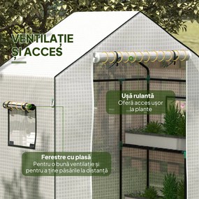 Outsunny Acoperire de Înlocuire Greenhouse Walk-in din PE cu Ușă Rulantă și Ferestre, 143 x 70 x 190cm, Verde | Aosom Romania