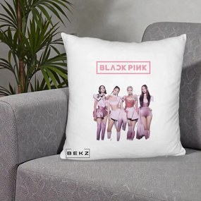 Perna Personalizata K-pop BLACKPINK Fotografie Grup Tinute Roz, 40x40 cm, Alb Pufos, Husa Detasabila, Perna Inclusa, BEKZ®
