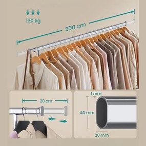 Umeraș pentru haine DOLLY pe roți, max. 150 kg, 45x160-200x161,5cm, argintiu SongmicsHome