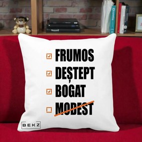 Perna Decorativa Frumos Destept Bogat, 40x40 cm, Alba Mata, Husa Detasabila, Perna Inclusa, BEKZ®