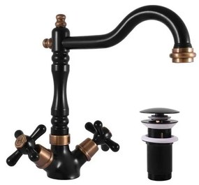 RAV Slezák MK121.0/8CMATSM - baterie pentru lavoar + set de scurgere MORAVA RETRO, negru/alamă