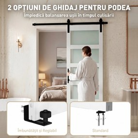 HOMCOM Ușă Culisantă Interior Rustică cu Șină Silențioasă, Kit Feronerie și Mâner, Alb | Aosom Romania