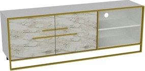 Comoda TV POLKA, alb/auriu, PAL melaminat/metal, 160x39x57 cm