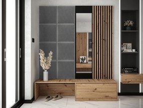 Mobilier hol Anrolat I (Stejar artisan + Negru + Gri) (cu oglindă). 1104701