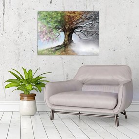 Tablou pe sticlă - Arborele celor patru anotimpuri (70x50 cm)
