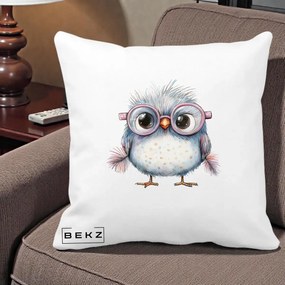 Perna Decorativa Pui Pufos cu Ochelari Roz, 40x40 cm, Alba Mata, Husa Detasabila, Perna Inclusa, BEKZ®