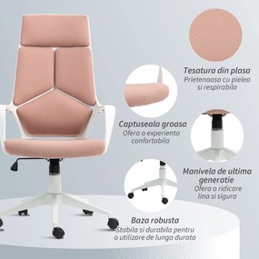 HOMCOM Scaun de Birou sau Gaming din Țesătură cu Spătar Înalt, Roz | Aosom Romania