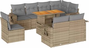 vidaXL Set canapele de grădină, 9 piese, cu perne, bej, poliratan
