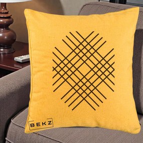Perna Decorativa Geometric Grid, 40x40 cm, Galben, Husa Detasabila, Perna Inclusa, BEKZ®