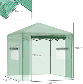 Outsunny Seră Seră Seră cu Ușă și Fereastră Rulante PE Oțel Verde Închis 238 x 178 x 240 cm | Aosom Romania