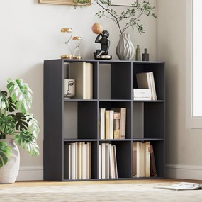 HOMCOM Bibliotecă, etajeră de depozitare în 3 niveluri cu 9 compartimente, pentru living, birou, dormitor, 91x29,5x91cm, gri | Aosom Romania