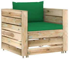 3074536 vidaXL Set mobilier grădină cu perne, 2 piese, lemn tratat verde