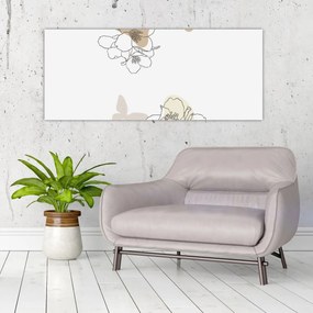 Tablou - Flori bej cu fluture N⁰2 (120x50 cm)