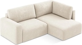 Colțar crem extensibil/cu spațiu de depozitare cu tapițerie din chenille (cu colț pe partea dreaptă/în formă de ”L”) Kona – Makamii