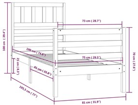 Cadru de pat Small Single 2FT6, 75x190 cm, lemn masiv Maro, 75 x 190 cm