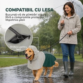 PawHut Impermeabil pentru Câini cu Glugă Orificiu pentru Lesă și Benzi Reflectorizante, pentru Câini Talie Mare, Verde | Aosom Romania