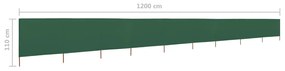 Paravan anti-vant cu 9 panouri, verde, 1200 x 80 cm, textil Verde, 1200 x 80 cm