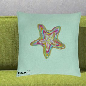 Perna Decorativa Stea de Mare Colorata Psiheledic, 40x40 cm, Verde Menta, Husa Detasabila, Perna Inclusa, BEKZ®