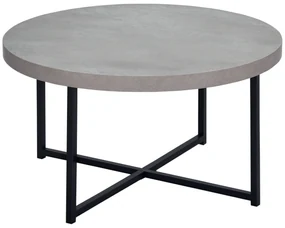 HOMCOM Masă de cafea rotundă cu efect beton ceruit din lemn și metal, Ø 80 x 45 cm, suport încrucișat | Aosom Romania