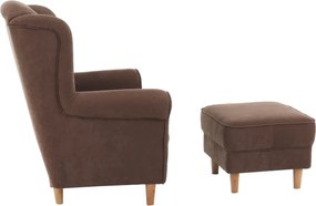 Fotoliu cu taburet, material maro, ASTRID