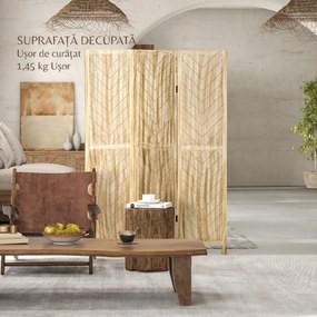 HOMCOM Separator de Cameră cu 3 Panouri, Ecran de Confidențialitate Pliabil Portabil pentru Interior din Lemn Masiv, Despărțitor de Perete, 120x170x1.6 cm, Natural