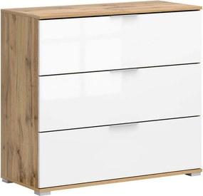 Comoda ZELE, steja wotan/alb lucios, PAL laminat, 95x41x86 cm
