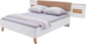Cadru pat OLINDA 160x200, alb/maro, cu panouri laterale si iluminare l