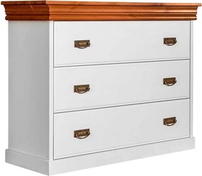 Comodă lemn masiv alb-natur Florence, 107 × 42 × 83 cm