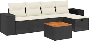 vidaXL Set mobilier de grădină cu perne, 6 piese, negru, poliratan