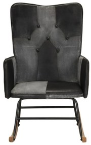339694 vidaXL Scaun balansoar, negru, piele naturală și pânză