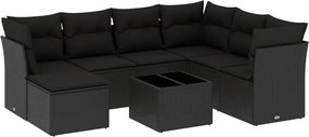 vidaXL Set mobilier de grădină cu perne, 8 piese, negru, poliratan