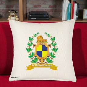 Perna Personalizata FC United Ploiesti 1906 Fotbal, 40x40 cm, Crem Reliefat, Husa Detasabila, Perna Inclusa, BEKZ®