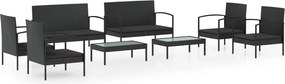 vidaXL Set mobilier de grădină cu perne, 8 piese, negru, poliratan