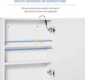 HOMCOM Dulap Baie cu 1 Usa Basculanta Oglinda si Lumini LED 60 x 50 x15cm | Aosom Romania
