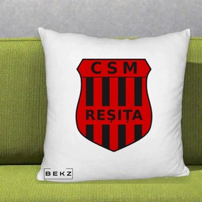 Perna Personalizata CSM Resita Fotbal, 40x40 cm, Alb Pufos, Husa Detasabila, Perna Inclusa, BEKZ®