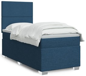 vidaXL Pat box spring cu saltea, albastru, 90x200 cm, textil